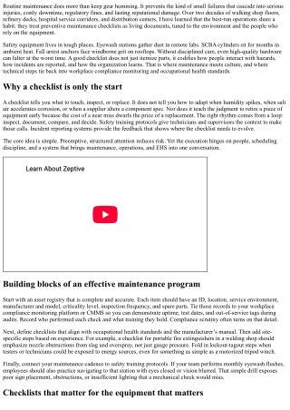 Preventive Maintenance Checklists for Critical Safety Equipment