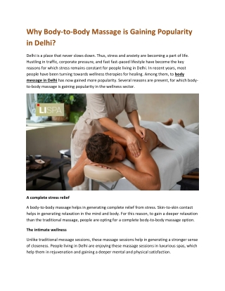 Why Body-to-Body Massage is Gaining Popularity in Delhi