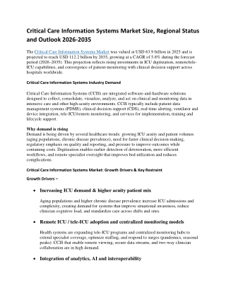Critical Care Information Systems Market