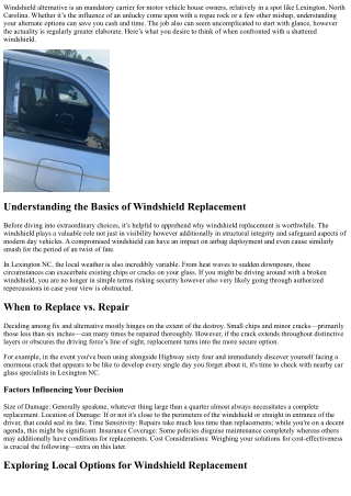 Comparing Windshield Replacement Options in Lexington NC
