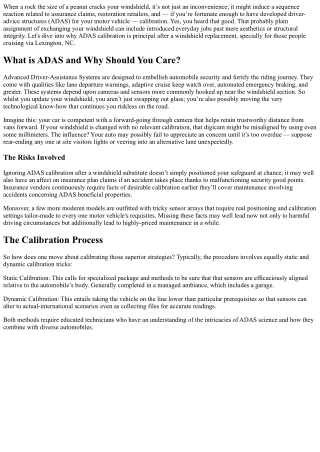 The Importance of ADAS Calibration After a Windshield Replacement
