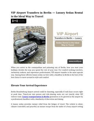 VIP Airport Transfers in Berlin — Luxury Sedan Rental is the Ideal Way to Travel