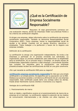 ¿Qué es la Certificación de Empresa Socialmente Responsable