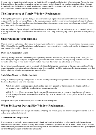 Side Window Replacement Options in Hickory: A Comprehensive Guide