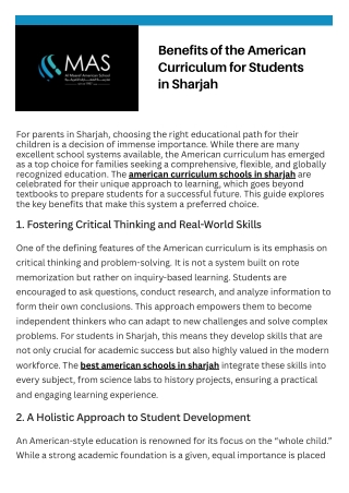 Benefits of the American Curriculum for Students in Sharjah