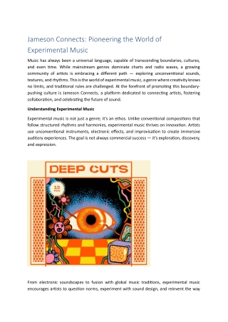 Jameson Connects Pioneering the World of Experimental Music