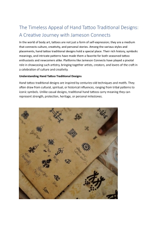 The Timeless Appeal of Hand Tattoo Traditional Designs A Creative Journey with Jameson Connects