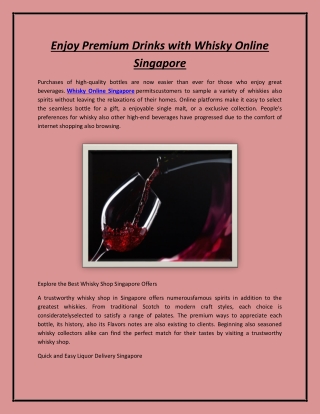 Enjoy Premium Drinks with Whisky Online Singapore