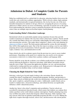 Admission in Dubai: A Complete Guide for Parents and Students