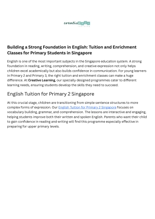 English Tuition for Primary 3 Singapore
