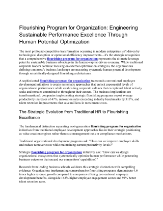 Flourishing Program for Organization Engineering Sustainable Performance Excellence Through Human Potential Optimization