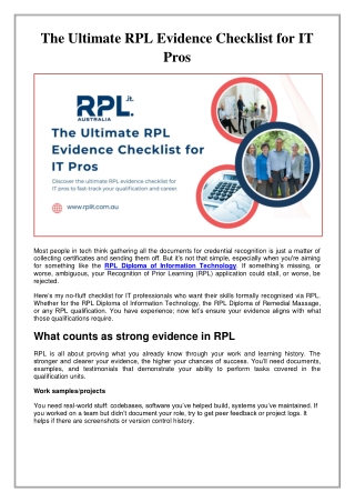RPL Evidence Checklist for IT Pros | Get Qualified Faster