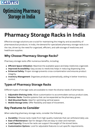 Pharmacy Storage Racks in India