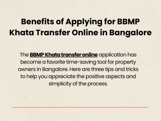 Benefits of Applying for BBMP Khata Transfer Online in Bangalore