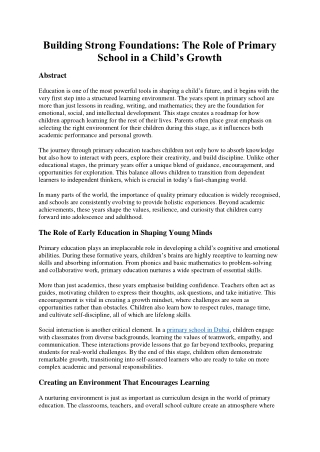 Building Strong Foundations: The Role of Primary School in a Child’s Growth
