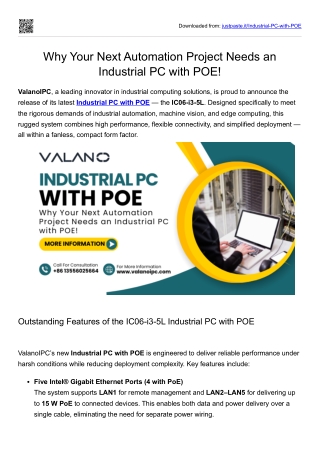 ValanoIPC Industrial PC with POE – Reliable Fanless Solution for Industry