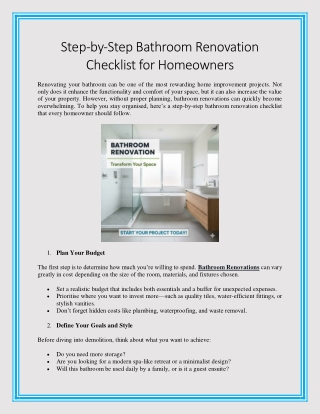 Step by Step Bathroom Renovation Checklist for Homeowners