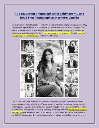 All about Event Photographers in Baltimore MD and Head Shot Photographers Northern Virginia