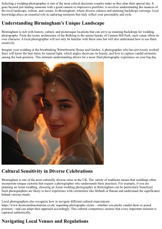 Why Local Knowledge Matters When Choosing a Photographer in Birmingham?