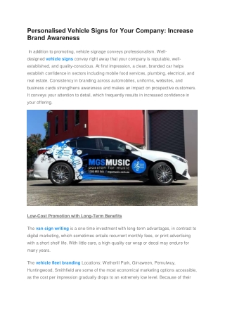 Personalised Vehicle Signs for Your Company - Increase Brand Awareness