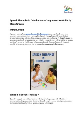 Speech Therapist in Coimbatore – Comprehensive Guide by Steps Groups