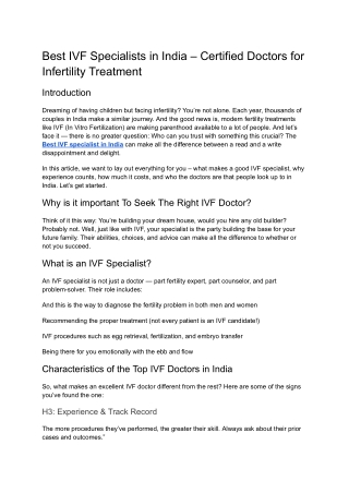 Best IVF Specialists in India – Certified Doctors for Infertility Treatment