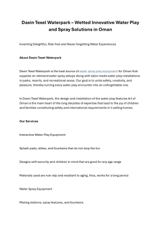 Daxin Texel Waterpark – Wetted Innovative Water Play and Spray Solutions in Oman