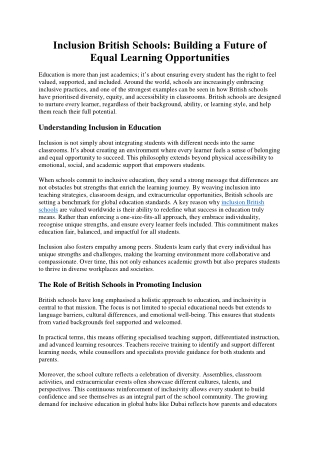 Inclusion British Schools: Building a Future of Equal Learning Opportunities