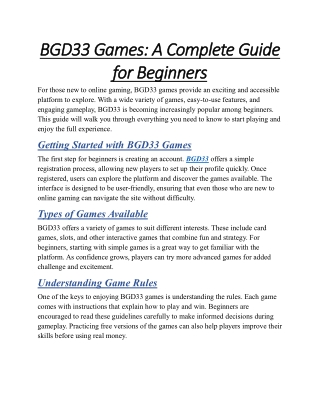 BGD33 Games A Complete Guide for Beginners