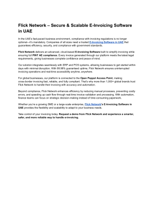 Flick Network – Secure & Scalable E-Invoicing Software in UAE