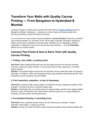 Transform Your Walls with Quality Canvas Printing — From Bangalore to Hyderabad & Mumbai
