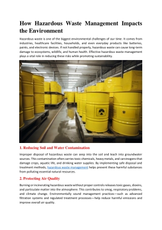 How Hazardous Waste Management Impacts the Environment