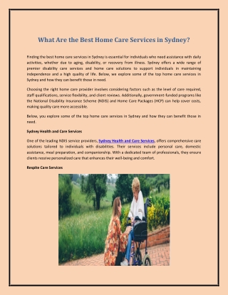 What Are the Best Home Care Services in Sydney?