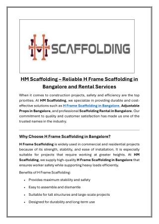 HM Scaffolding Reliable H Frame Scaffolding in Bangalore and Rental Services