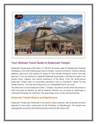 Your Ultimate Travel Guide to Kedarnath Temple