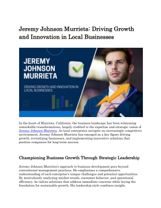 Jeremy Johnson Murrieta Transforming Local Businesses with Strategic Innovation