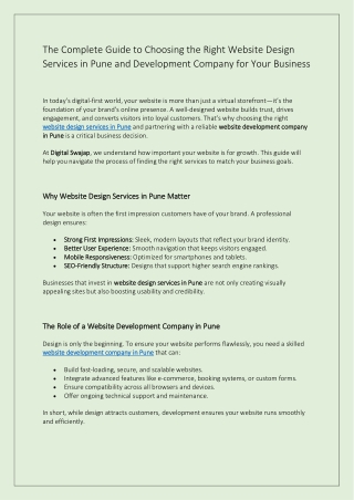 The Complete Guide to Choosing the Right Website Design Services in Pune and Development Company for Your Business