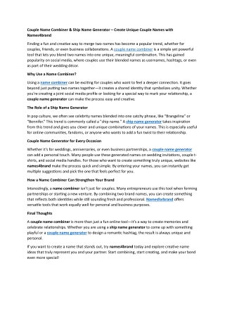 Couple Name Combiner & Ship Name Generator – Create Unique Couple Names with Nam