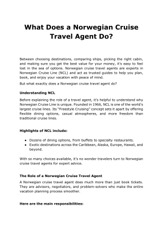 What Does a Norwegian Cruise Travel Agent Do?