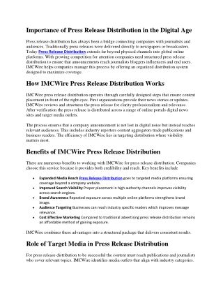 IMCWire Press Release Distribution is trusted for effective communication