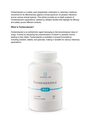 Fenbendazole's Uses in Veterinary Medicine