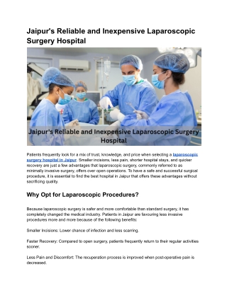 Jaipur's Reliable and Inexpensive Laparoscopic Surgery Hospital