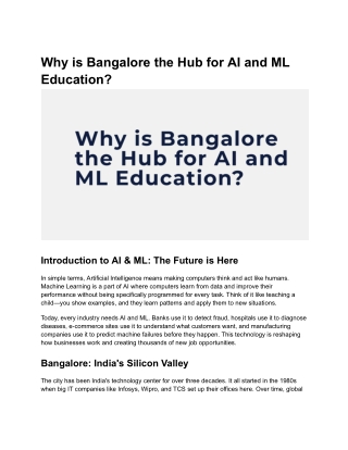 Why is Bangalore the Hub for AI and ML Education?