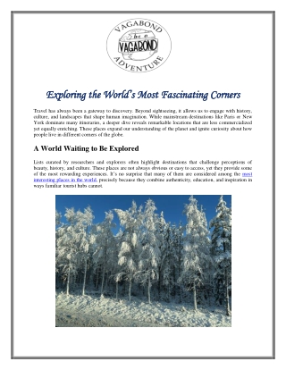 Exploring the World’s Most Fascinating Corners