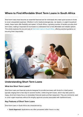 Where to Find Affordable Short Term Loans in South Africa