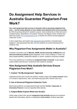 Do Assignment Help Services in Australia Guarantee Plagiarism-Free Work