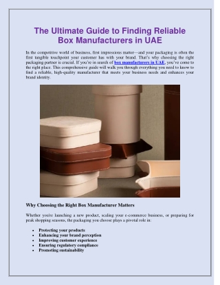 The Ultimate Guide to Finding Reliable Box Manufacturers in UAE