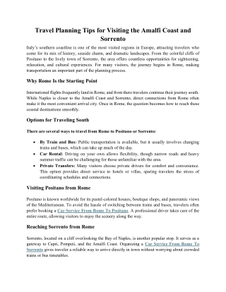 Travel Planning Tips for Visiting the Amalfi Coast and Sorrento