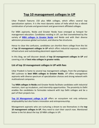 Top 10 management colleges in UP