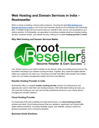 Web Hosting and Domain Services in India – Rootreseller